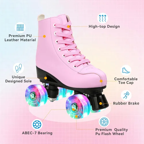 Vista 3 de XUDREZ Roller Skates for Women Men Cozy PU Leather High-top Roller Skates for Beginner Double-Row PU Wheels, Professional Indoor Outdoor Roller