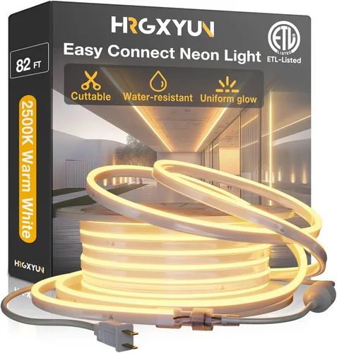 Vista 16 de Cuerda de luz LED de neón de 110 V, regulable de 16.4 pies, fácil de conectar, tira de luz comercial impermeable al aire libre, lista ETL 5000K