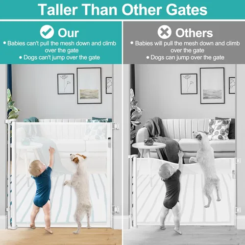 Vista 3 de Puertas de bebé extra altas de 42 pulgadas para puertas, puerta retráctil para perros de 55 pulgadas de ancho, puertas retráctiles para interiores