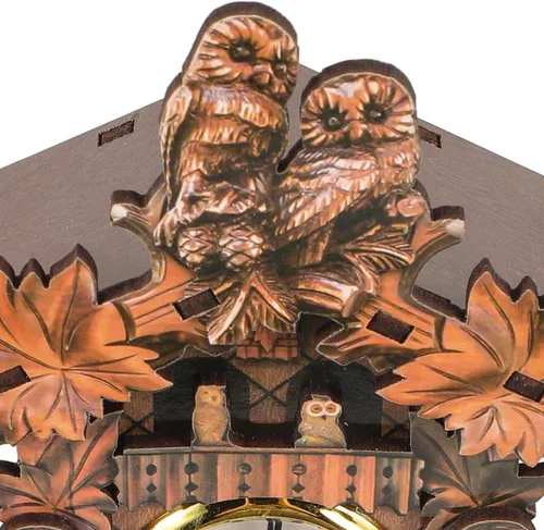 Vista 8 de HOMSFOU Reloj de pared con péndulo de madera con diseño de búho, reloj de timbre vintage, funciona con pilas, reloj colgante con alarma cronometrada