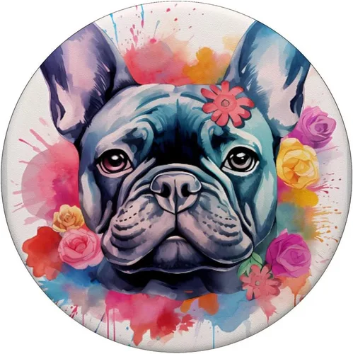Vista 3 de Colorido Bulldog Francés Acuarela Arte Mascota Perro Mamá PopSockets Intercambiable PopGrip