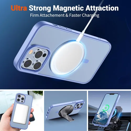 Vista 184 de SUPFINE - Funda magnética para iPhone 13 Pro Max (compatible con MagSafe), (protección contra caídas de grado militar de 10 pies), delgada, Negro