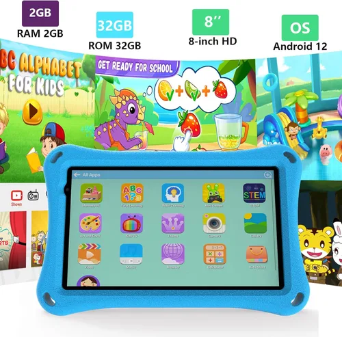 Vista 3 de YQSAVIOR Tabletas para niños, tableta Android 12 para niños, 4 GB de RAM 32 GB ROM tableta para niños pequeños, pantalla IPS de 7 pulgadas, control