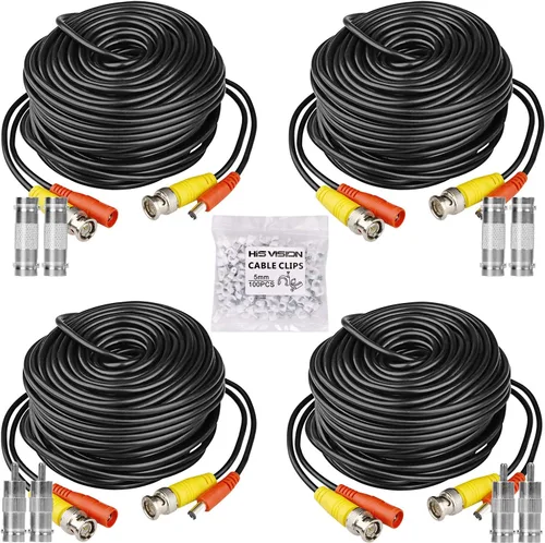 Paquete de 4 cables de alimentación de video BNC todo en uno de 98.4 ft/100 pies, cables de cámara de vigilancia de extensión para instalación de