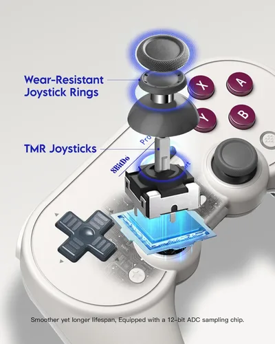 Vista 3 de 8Bitdo Pro 3 Controlador Bluetooth para Switch/Switch 2 - Sticks TMR, Botones ABXY intercambiables, Botones traseros Pro, Base de carga, Disparos
