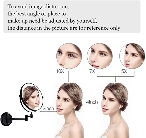 Vista 3 de ZADIKO Espejo de maquillaje montado en la pared de 8 pulgadas, aumento 1X/10X, doble cara, giratorio 360, extensible para afeitar, espejo cosmético