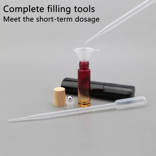 Vista 4 de Kesell 10pcs 0.3 fl oz Roll on Bottle Recargable Rojo-Amarillo Gradiente Botella Contenedor de Perfume Mini Botellas de Aceite Esencial con Tapa