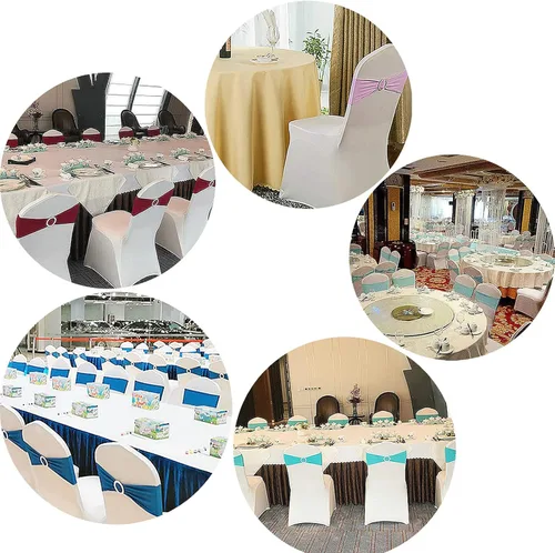 Vista 6 de Bandas elásticas de elastano para silla, 30 unidades, lazos con hebilla deslizante, decoración de bodas, fiestas, recepciones, banquetes (dorado)