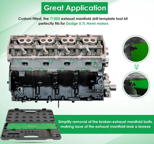 Vista 2 de Conjunto de herramientas de eliminación de plantilla de colector de escape 71500 para Dodge 5.7L Hemi Motors, quitar pernos rotos del colector