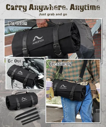 Vista 7 de ARCFOX Bolsa organizadora de herramientas enrollable de lona encerada vintage, 25 bolsillos, bolsa enrollable de herramientas para automóvil con 5