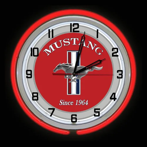 19" Ford Mustang Desde 1964 Signo Rojo Doble Neón Reloj Shelby Roush Saleen