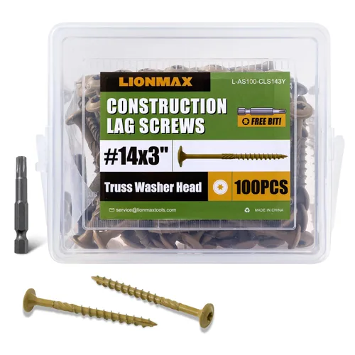 Vista 24 de LIONMAX Tornillos de rezago de 3 pulgadas, tornillo estructural para madera #14 x 3, 50 piezas de tornillo de construcción resistente, resistente a