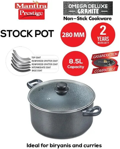 Vista 2 de Manttra By Prestige Omega Deluxe - Olla de granito (11.0 in, con tapa de cristal, 8,5 litros)