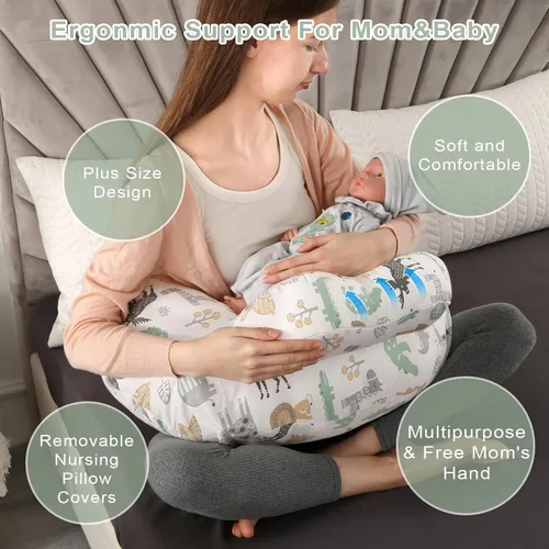 Vista 2 de Almohada de lactancia BATTOP para lactancia materna, alimentación con biberón, almohadas de lactancia de talla grande con correa ajustable