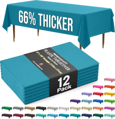 Vista 20 de Exquisite 66% Thicker Premium Plastic Table Cloth Rectangle Table Cover 0.5 Mil 6 Pack Aqua Table Cloth 54 Inch x 108 Inch Disposable Tablecloth