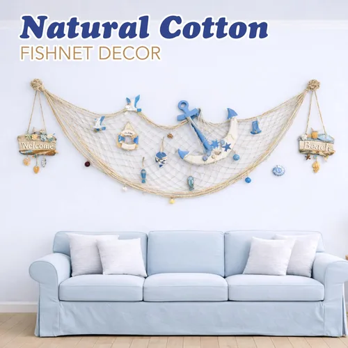 Vista 9 de 4E's Novelty Fish Net Decorative - Pack of 3 - Natural Cotton Fishnet Decor - Each 14 x 4 feet - for Mermaid Party Decorations, Luau Tropical