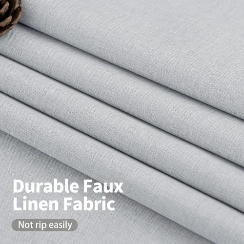 Vista 5 de YoungsTex Cortinas 100% opacas de lino gris claro de 63 pulgadas de largo para dormitorio, oscurecimiento de habitación completa, cortinas