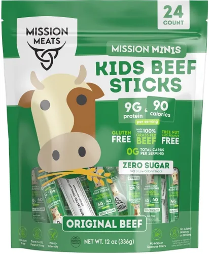 Mission Meats - Mini palitos de carne de res para niños, 100% palitos de carne alimentada con pasto, aperitivos para niños, bocadillos saludables