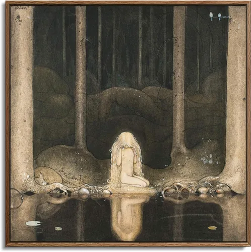 Vista 8 de John Bauer - Lienzo con marco flotante cuadrado, ilustración de cuento de hadas, un caballero montando en un caballo, 16 x 16 pulgadas