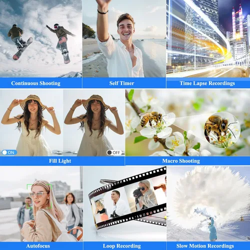 Vista 6 de Cámara digital 4K para fotografía, cámara de vlogging de 64 MP para YouTube, cámaras de vlog WiFi con zoom digital de 18X, pantalla abatible de 3