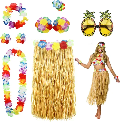 Kit de 8 accesorios para disfraz de falda hula para fiesta hawaiana luau, baile