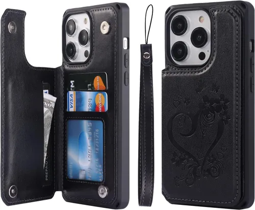 Vista 14 de Cavor Funda para iPhone 14 Pro con tarjetero, funda tipo cartera para iPhone 14 Pro para mujeres y hombres, funda de teléfono para iPhone 14 Pro