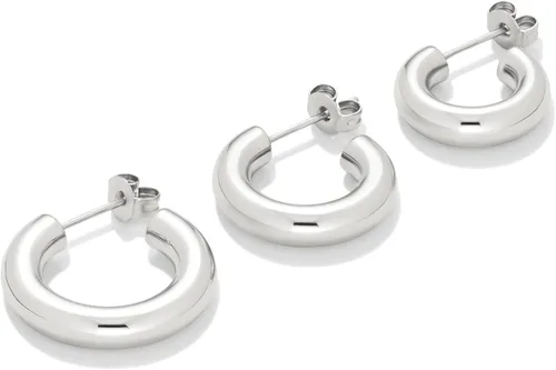 Vista 3 de Tienda Essentials - Juego de aros gruesos chapados en oro o plata de ley de 14 quilates