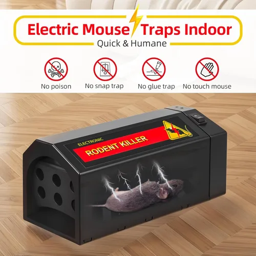 Vista 3 de Paquete de 2 trampas eléctricas para ratones, potentes trampas para ratas en interiores para hogares con puerta antiescape, eficaz y reutilizable