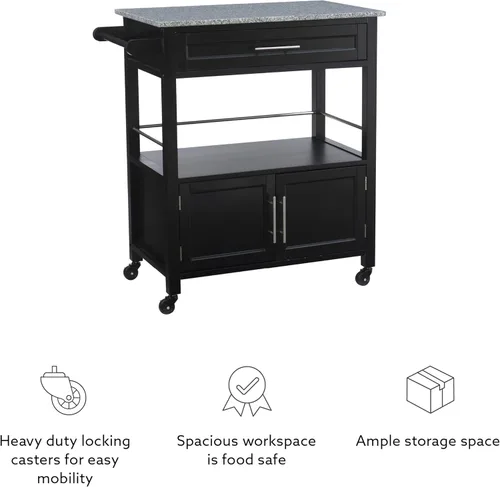 Vista 18 de Linon Cameron Granite Top Carrito de cocina, 36.02 x 24.02 x 17.99 pulgadas, negro