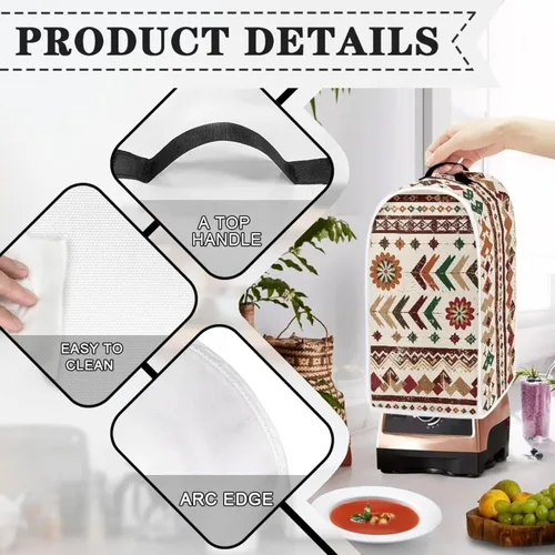 Vista 4 de Talayituse Aztec Tribe Geometric Daisy Print Blender Dust Cover, Fingerprint Protection Cover for Stand Mixer or Coffee Machine, Home Kitchen