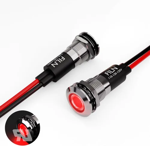 Vista 6 de 2 piezas 12 mm (1/2") Luz indicadora LED roja impermeable, lámpara de señal de metal, 5 V, 12 V, 24 V, IP67, luz de piloto, tablero, para coche