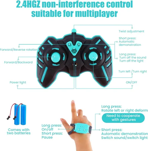 Vista 7 de Gesto RC Car 4WD Gesture Sensing RC Stunt Car con luces Música Control remoto Vehículo transformado Rotación de 360 Drift Control remoto Control