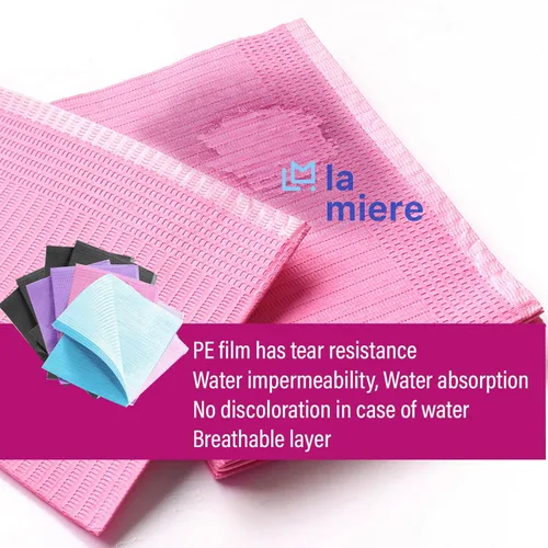 Vista 2 de LA MIERE 100P Baberos Dentales Desechables Rosa de 13 x 18 pulgadas - Hoja de Babero para Tatuajes Impermeable de 3 Capas, Cubierta de Bandeja