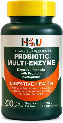H4U Fórmula probiótica de enzimas digestivas multienzimáticas con tabletas de Acidophilus para salud digestiva y apoyo intestinal, suplemento