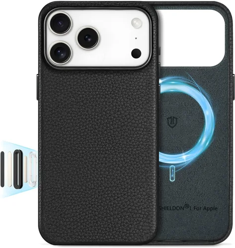 Vista 45 de SHIELDON Funda de cuero genuino para iPhone 17 de 6.3 pulgadas 2025 Compatible con Magsafe, botón de cámara actualizado, carga inalámbrica