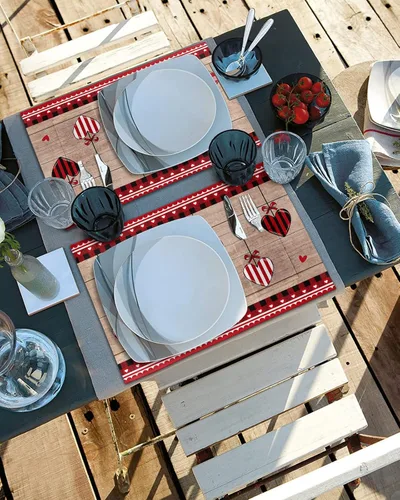 Vista 4 de Valentine's Table Placemats for Dining Table Set of 2,Cotton Linen Cloth Kitchen Place Mats with Pocket,Washable SquareRectangleRoundOblong Table