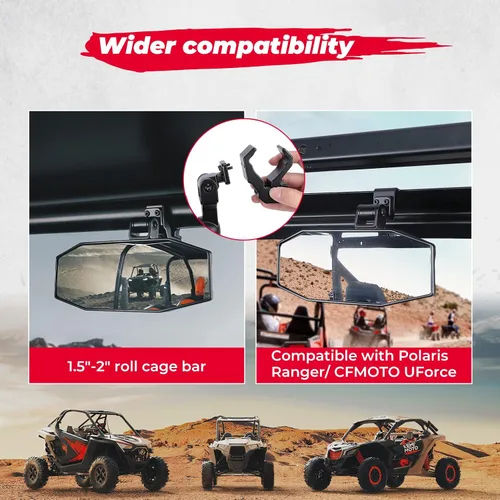 Vista 5 de KEMIMOTO Espejo Central UTV, Abrazadera de Aluminio Ajustable Espejo Retrovisor UTV se Ajusta a Jaula Antivuelco de 1.5"-2" y Compatible con Polaris