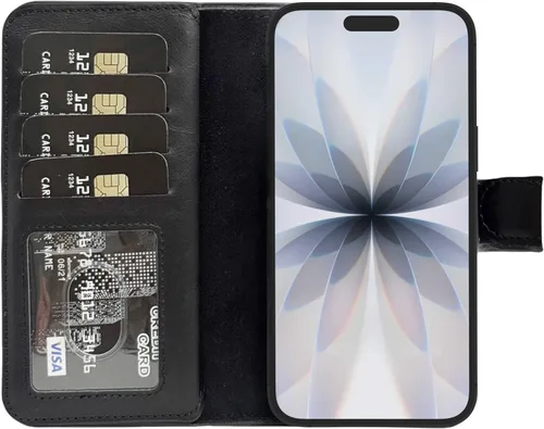 Vista 13 de HARDISTON Funda de piel auténtica de alta calidad hecha a mano para iPhone XR, tarjetero doble, funda magnética desmontable, función atril Marrón