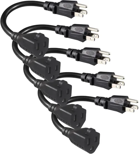 Vista 12 de [1 Pack] Cable de extensión de alimentación corto de 6 pulgadas - Cable de extensión de 3 clavijas mini negro para interiores con puesta a tierra