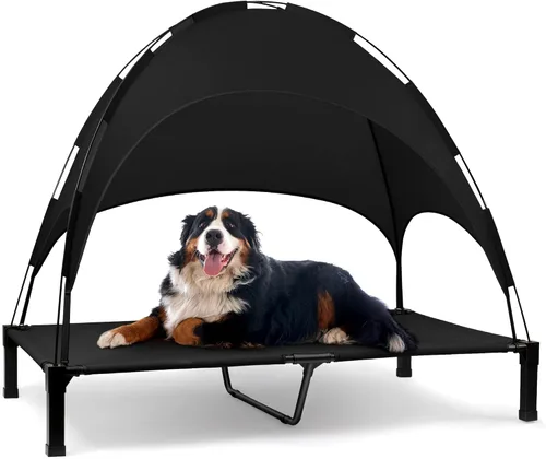 Vista 11 de Heeyoo Cama elevada para perros con toldo, cuna portátil para perros con tienda de campaña de sombra extraíble, cuna elevada para mascotas al aire