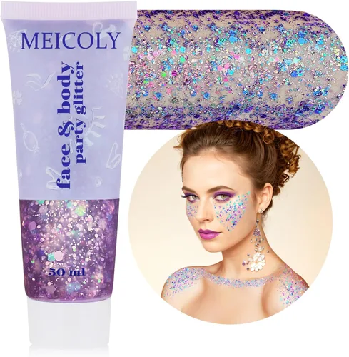Vista 25 de MEICOLY Chameleón brillo blanco iridescente para el cuerpo, pintura de brillo para la cara de Halloween con temática de hielo para actuación aérea