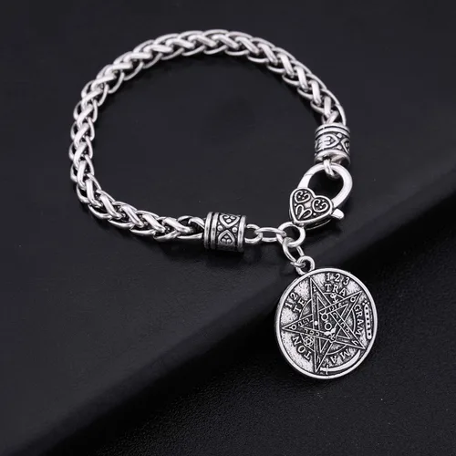 Vista 3 de LIKGREAT Pulsera de estrella wicca con amuleto vintage para hombres y mujeres con eslabones de trigo, Metal