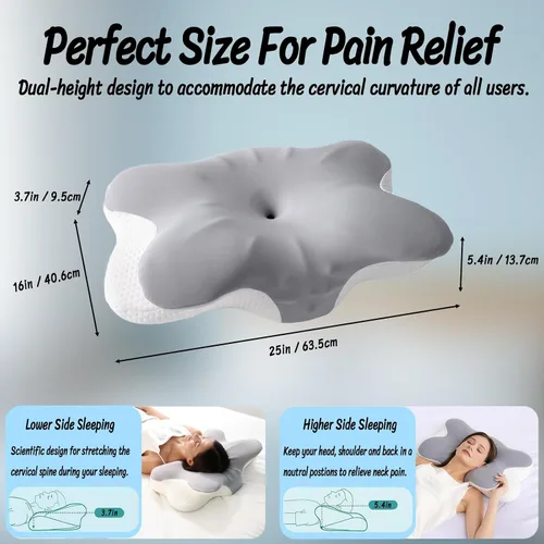 Vista 2 de Almohada cervical para aliviar el dolor de cuello, almohadas ergonómicas de espuma viscoelástica con funda de almohada transpirable para la apnea