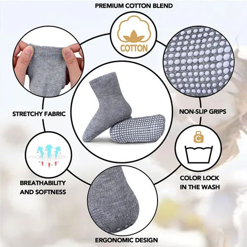 Vista 3 de 6 pares de calcetines antideslizantes y cálidos con puños para bebés, niños y niñas