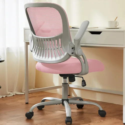 Vista 13 de Sweetcrispy Silla ergonómica de escritorio de malla con respaldo medio con ruedas, soporte lumbar y cómodos reposabrazos para el hogar, dormitorio