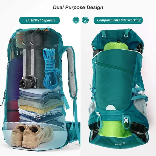 Vista 6 de HOMIEE 50L Hiking Backpack Travel Bag Waterproof Camping Rucksack with Rain Cover Lightweight Backpacking Backpack