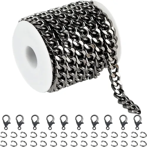 Vista 9 de YOUBEIYEE Cadena chapada en oro de 16.4 pulgadas para hacer joyas, cadena de eslabones de aluminio, collar, pulsera, suministros de joyería