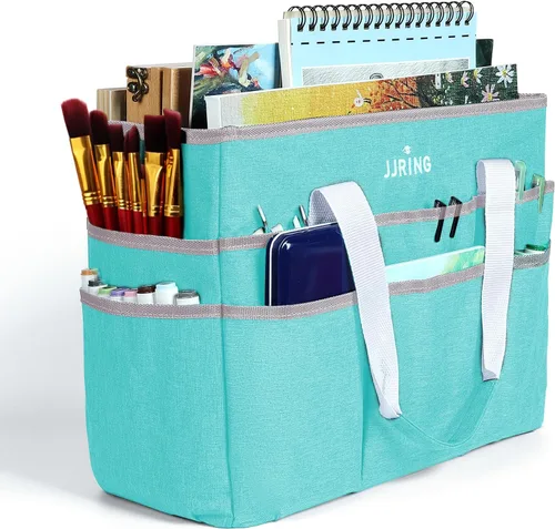 Vista 28 de JJRING Craft Organizer Tote Bag, Art Storage Caddy with Multiple Pockets, Beige Sewing Bag for Art, Craft, Scrapbooking, School, Medical, and Office