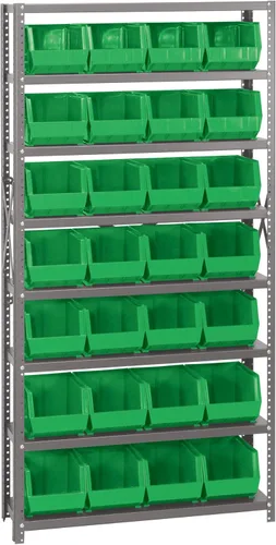 Vista 408 de Quantum QSBU-245BK Heavy Duty Shelving Unit with (7) Shelves and (24) QUS245 Black Bins for Garage Warehouse Storage Distribution 400 lb Load