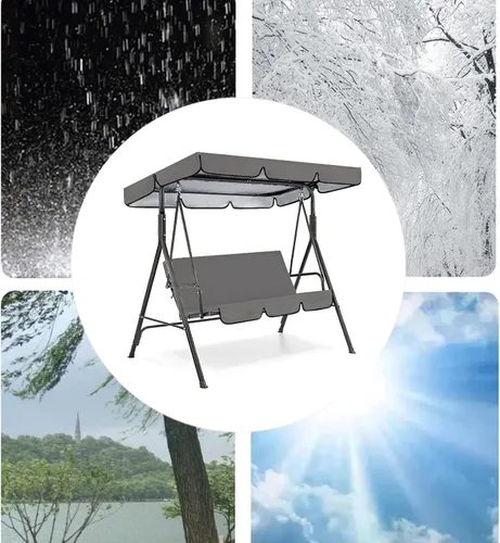 Vista 5 de Juego de cubierta superior impermeable para patio, cojín de repuesto para columpio de exterior, funda superior de repuesto para columpio+funda